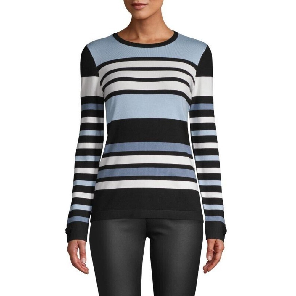 Karl Lagerfeld Women's Sz Small Knit Sweater Pullover Classic Stripe Blue Black